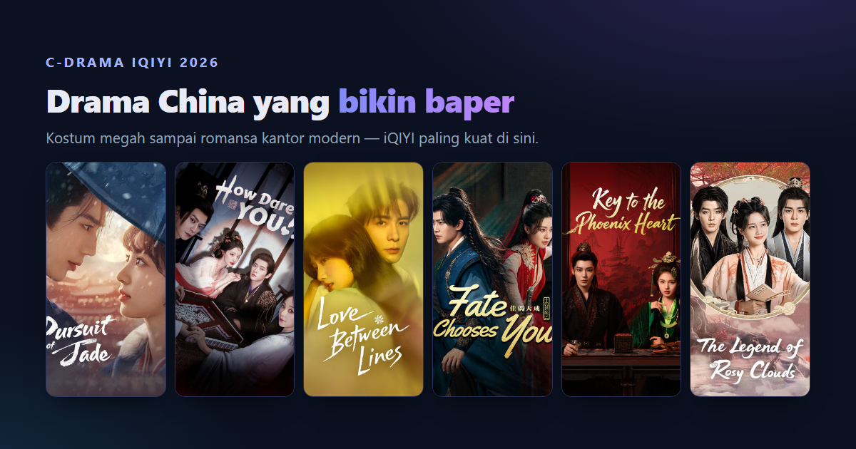 Kolase poster drama China romantis iQIYI 2026: Pursuit of Jade, How Dare You!?, Love Between Lines, Key to the Phoenix Heart, dan The Heir